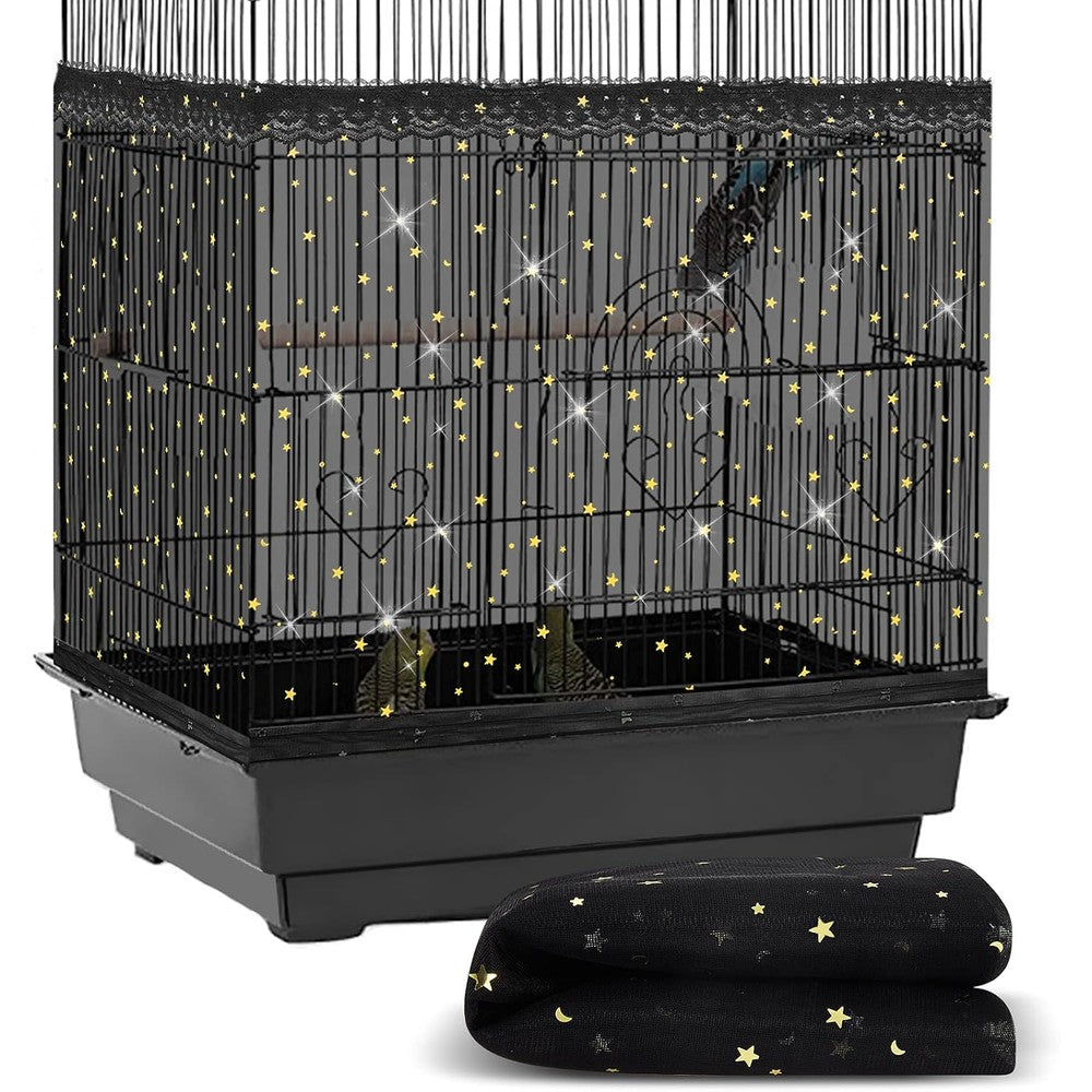 Shappy Large Bird Cage Cover Breathable Nylon Mesh Net Universal Seed And Feather Catcher Skirt For Parakeet And Macaw Black Large