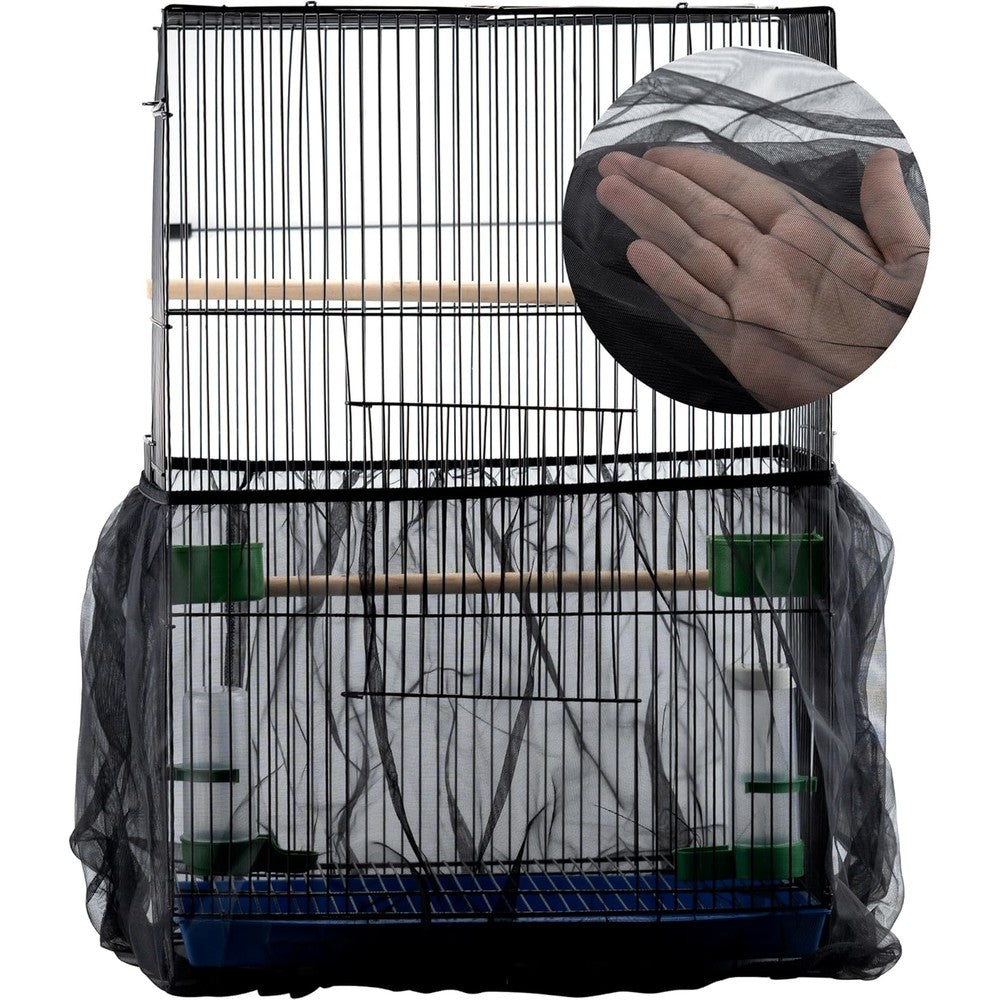 IFAMIO Bird Cage Seed And Feather Catcher Adjustable Large Nylon Mesh Netting Universal Cage Skirt Cover For Parrots And Parakeets Black 1 Count