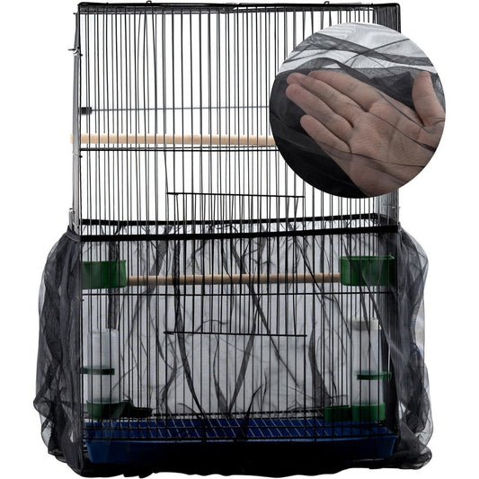 IFAMIO Bird Cage Seed And Feather Catcher Adjustable Large Nylon Mesh Netting Universal Cage Skirt Cover For Parrots And Parakeets Black 1 Count