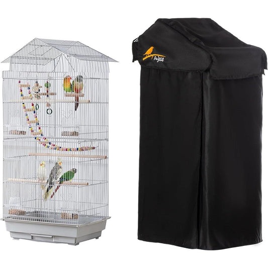Perfitel Small Bird Cage Cover Black Good Night Black Out Cover For Birdcage With Roof Top Durable Breathable Nylon Twill Fabric 18x14x40 Inches U ...