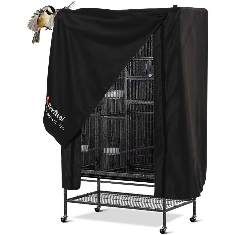 Perfitel Universal Bird Cage Cover Blackout Good Night Birdcage Cover Durable Breathable Washable Material Black Size 34.7 x 24.8 x 47 Inches
