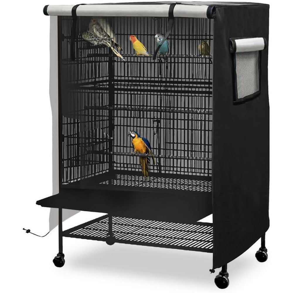 DECKALY Universal Bird Cage Cover Waterproof And Washable Nylon Night Drape For Animal Crate Black Extra Large 38L X 23W X 51H Inches