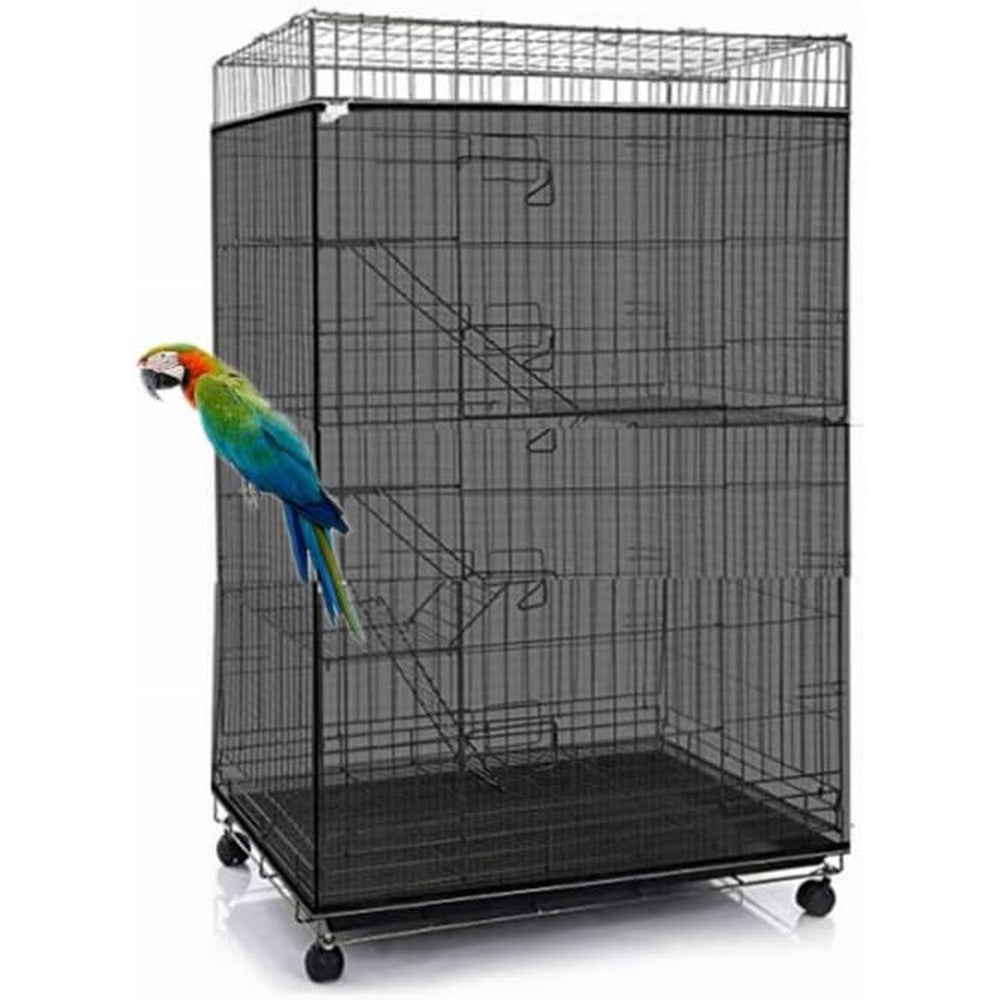 ISMARTEN adjustable birdcage seed catcher black mesh skirt front view