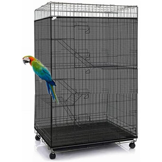 ISMARTEN Adjustable Birdcage Seed Catcher And Feather Guard Nylon Mesh Netting Cover Skirt For Parrots And Parakeets Black 118 By 32 Inch