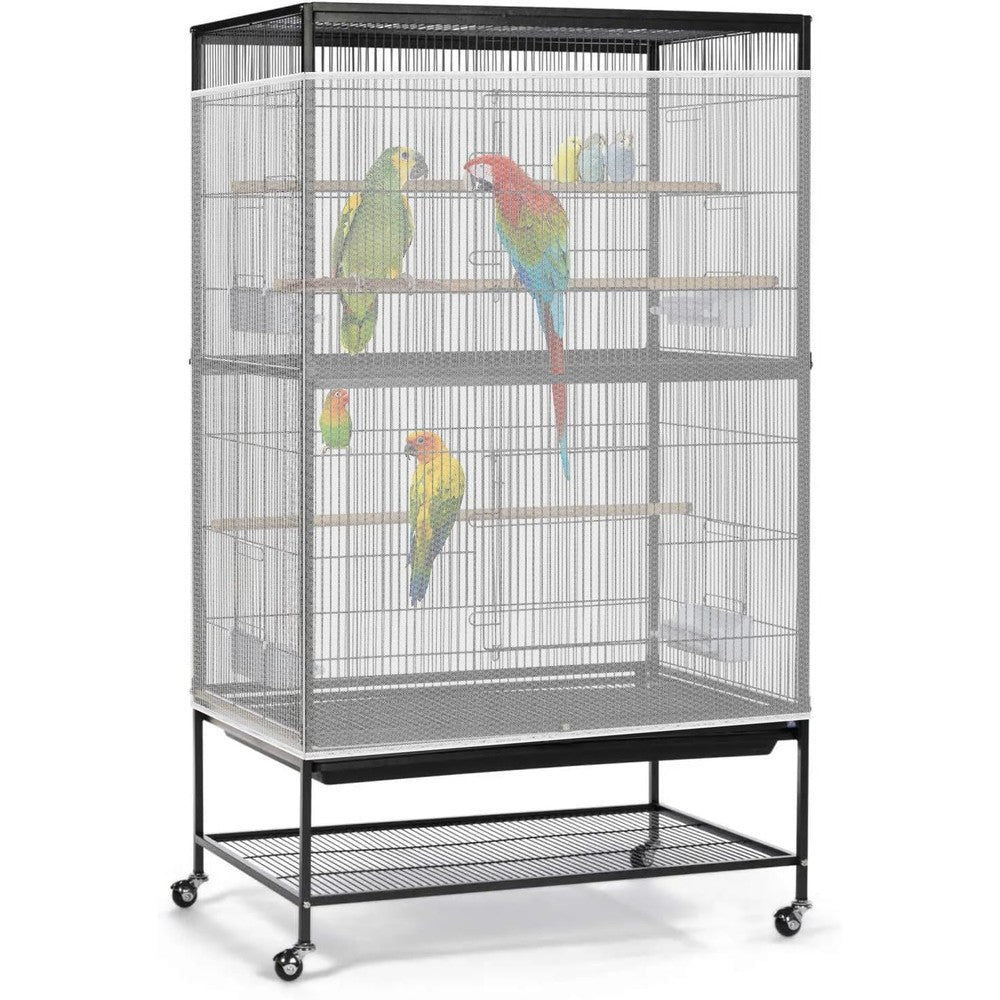 Bissap Universal Bird Cage Seed Catcher White Large Nylon Mesh Net Cover Stretchy Guard Skirt Height Thirty-Two Inches Fits Ninety to One Hundred E...