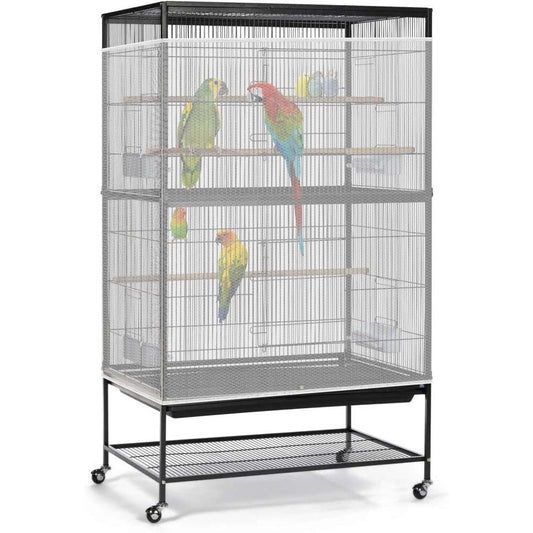 Bissap Universal Bird Cage Seed Catcher White Large Nylon Mesh Net Cover Stretchy Guard Skirt Height Thirty-Two Inches Fits Ninety to One Hundred E...