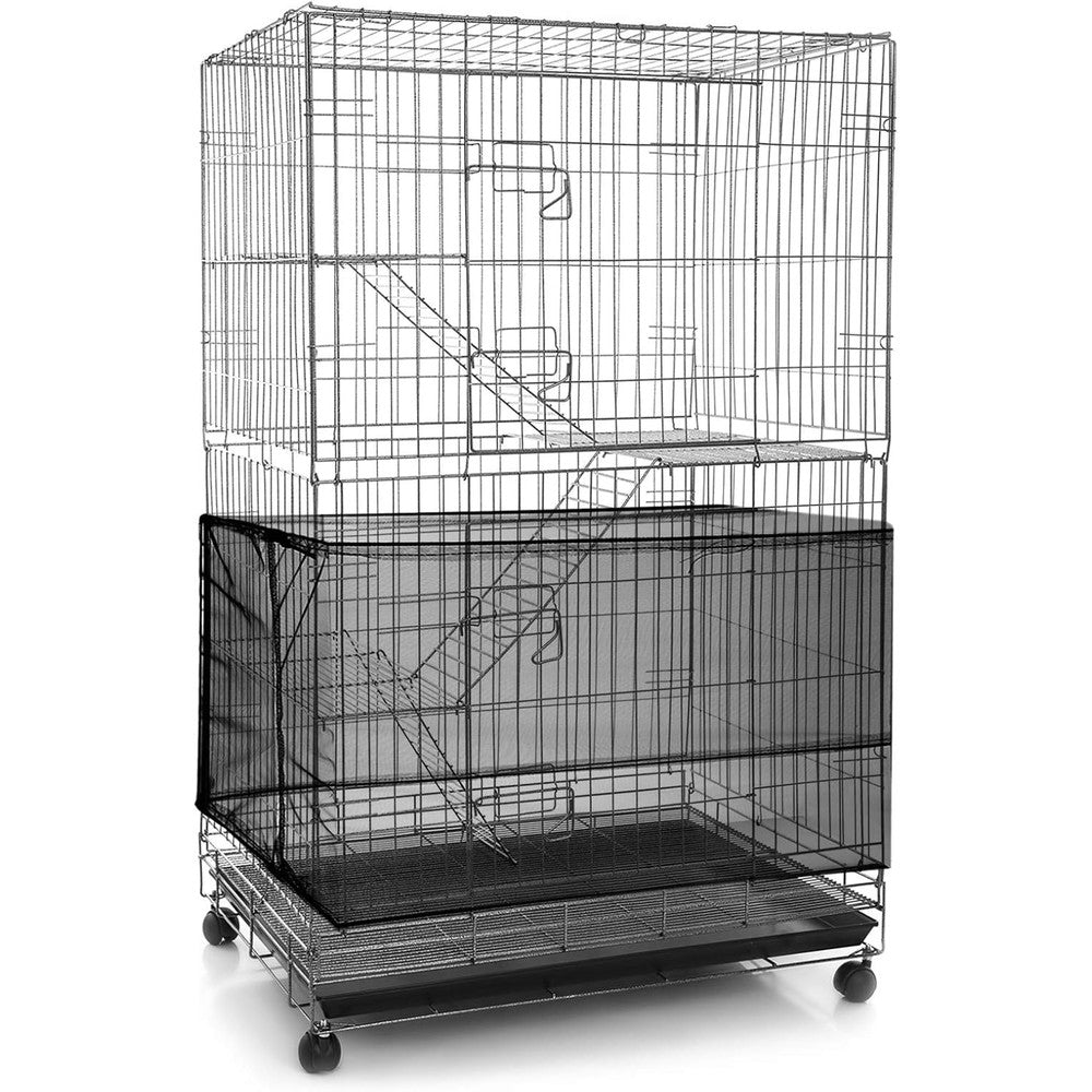 Shappy Adjustable Bird Cage Seed Catcher front view on a black wire cage