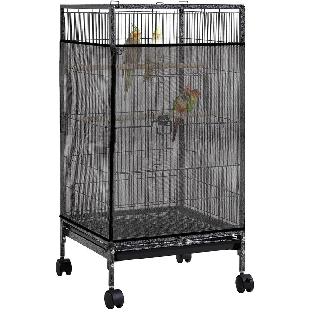 Josojoou Large Bird Cage Seed Catcher Adjustable Nylon Mesh Net Birdcage Cover Skirt Seed Guard For Parrots And Macaws 31 By 118 Inches Black