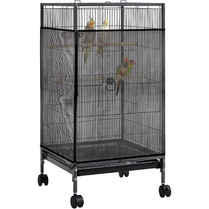 Josojoou Large Bird Cage Seed Catcher Adjustable Nylon Mesh Net Birdcage Cover Skirt Seed Guard For Parrots And Macaws 31 By 118 Inches Black
