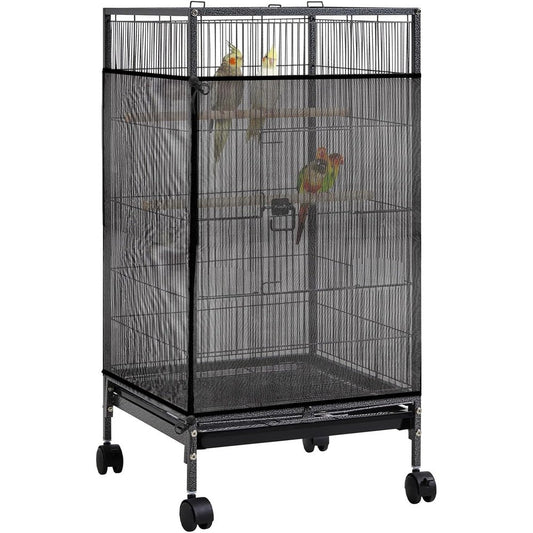 Josojoou Large Bird Cage Seed Catcher Adjustable Nylon Mesh Net Birdcage Cover Skirt Seed Guard For Parrots And Macaws 31 By 118 Inches Black