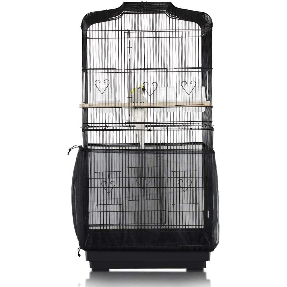 ASOCEA Universal Bird Cage Seed Catcher Adjustable Nylon Mesh Netting Birdcage Cover Skirt For Round And Square Enclosures Extra Large Black