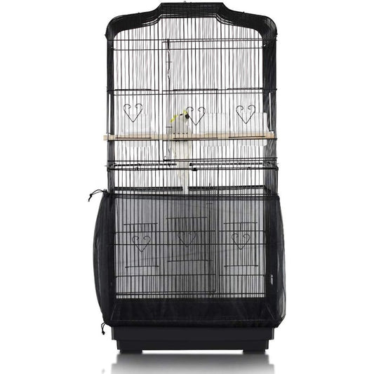 ASOCEA Universal Bird Cage Seed Catcher Adjustable Nylon Mesh Netting Birdcage Cover Skirt For Round And Square Enclosures Extra Large Black