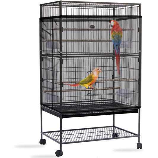 Daoeny Bird Cage Seed Catcher Large Nylon Mesh Guard Adjustable Net Cover Skirt For Parrots And Parakeets Black 118 Inch Circumference