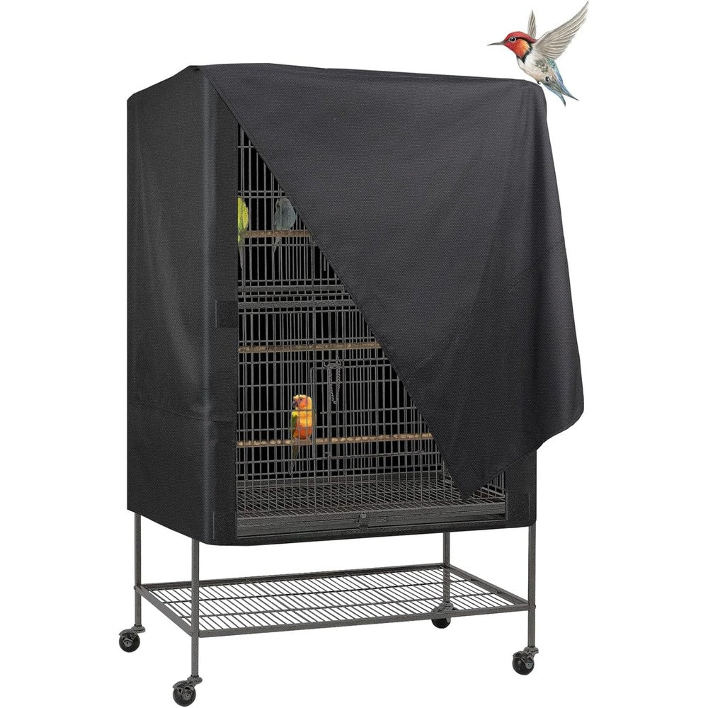 Explore Land Universal Pet Cage Cover in black front view for large bird cages