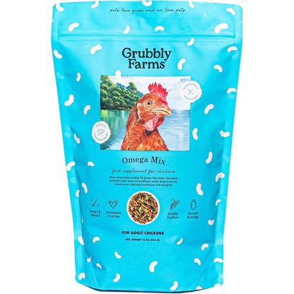 Grubbly Farms Omega Mix Chicken Treats For Laying Hens Superfood Feed Supplement One Pound