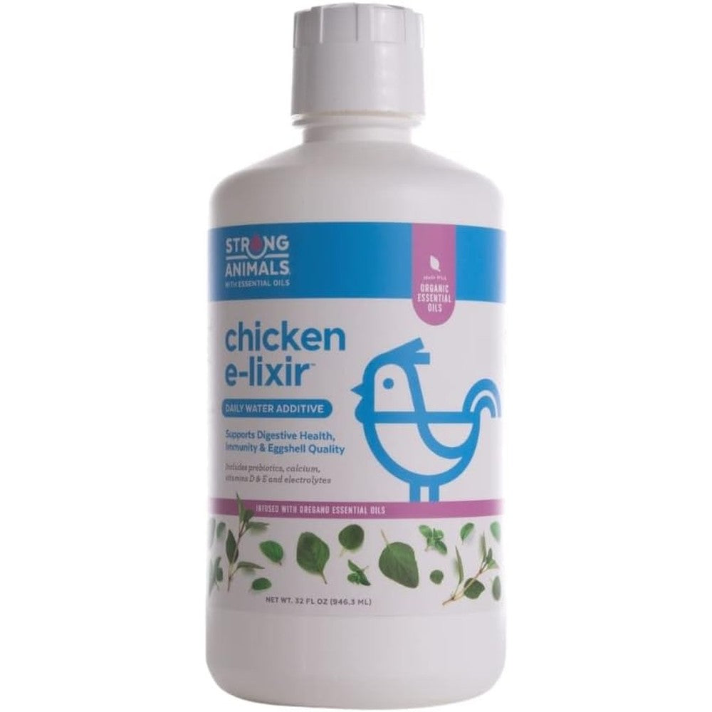 Strong Animals Chicken E-lixir Natural Poultry Daily Water Additive Supplement With Organic Oregano Essential Oil And Calcium 32 Ounce