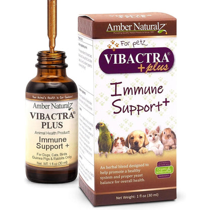 Amber NaturalZ Vibactra Plus Herbal Supplement For Pets Immune Health And Yeast Balance 1 Fluid Ounce Glass Bottle