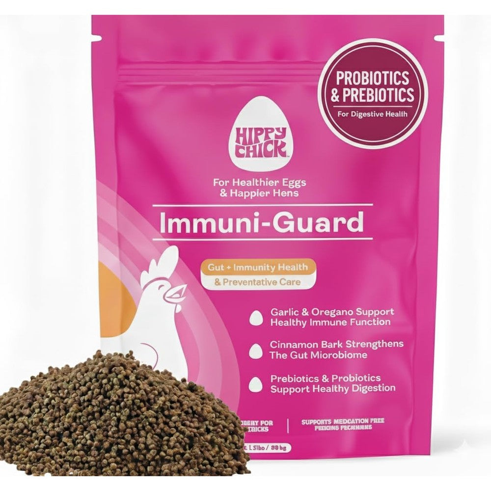 Hippy Chick Immuni-Guard Chicken Probiotics And Vitamins Immune Support And Stress Relief Supplement For Chicks And Adult Chickens 1.5 Pounds