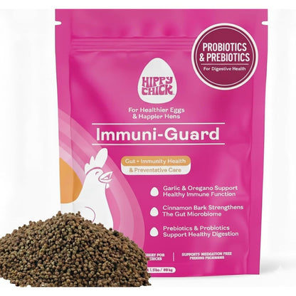 Hippy Chick Immuni-Guard Chicken Probiotics And Vitamins Immune Support And Stress Relief Supplement For Chicks And Adult Chickens 1.5 Pounds