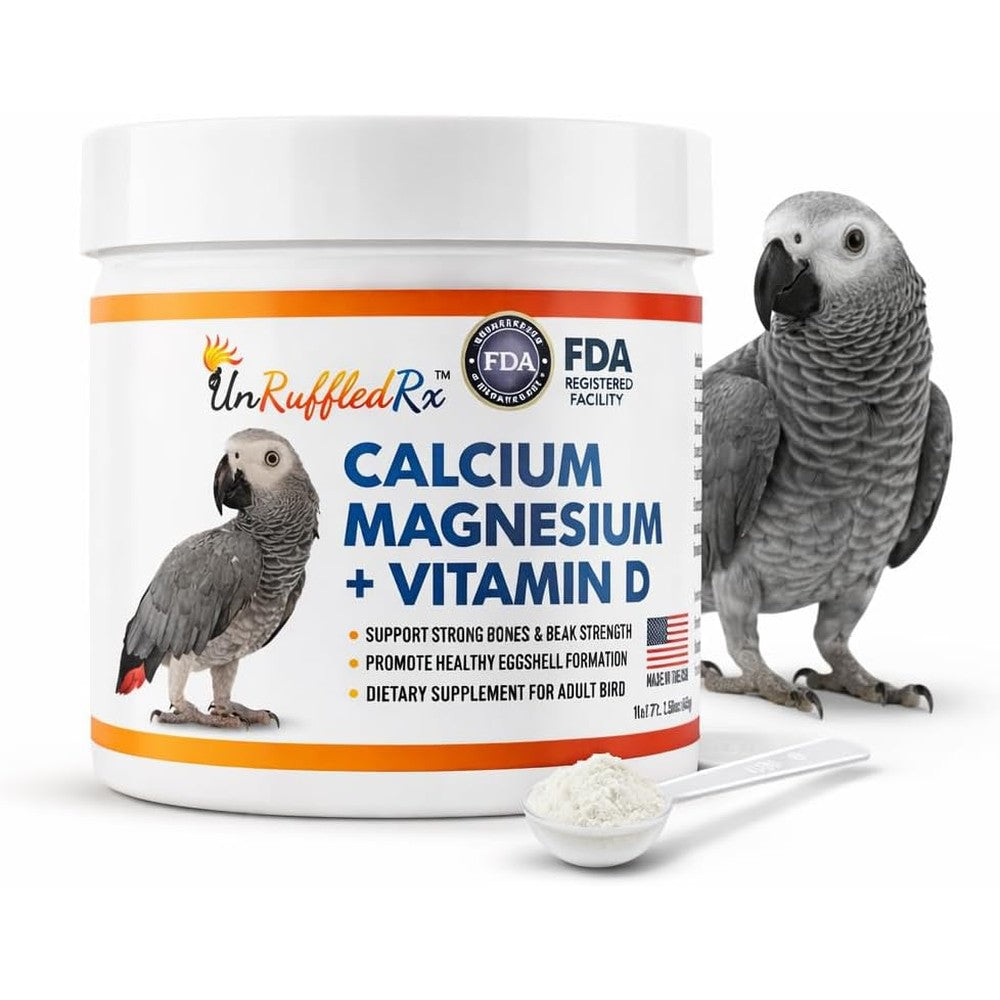 UnRuffledRx Bird Calcium Plus With Magnesium And Vitamin D3 Water Soluble Powder Supplement For Parrots And Companion Birds 1.59 Ounces
