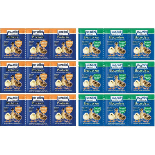 Sav-A-Chick Poultry Care Supplement Bundle 9 Packets Electrolyte And Vitamin Plus 9 Packets Probiotic 18 Count