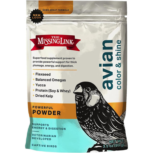 The Missing Link Avian Color And Shine Superfood Supplement Powder For Captive Birds Three And One Half Ounce