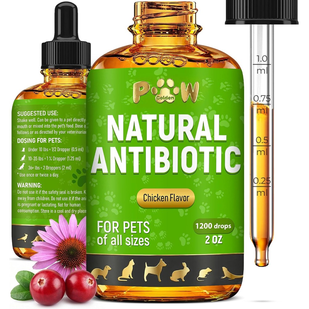 Golden Paw Herbal Pet Antibiotics Liquid Supplement For Small Animals And Birds Chicken Flavor Two Ounces