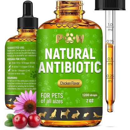 Golden Paw Herbal Pet Antibiotics Liquid Supplement For Small Animals And Birds Chicken Flavor Two Ounces