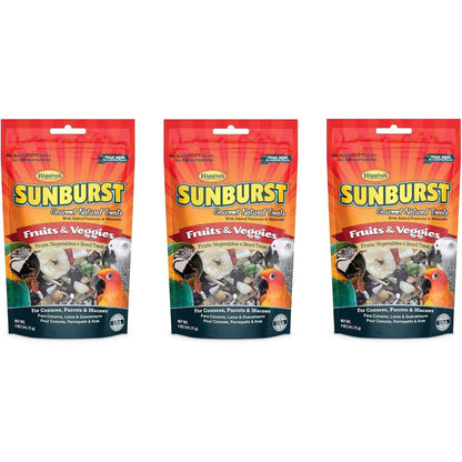 Higgins Sunburst Gourmet Natural Bird Treats Fruits And Veggies Flavor For Conures Parrots And Macaws 3 Pack 5 Ounces Each
