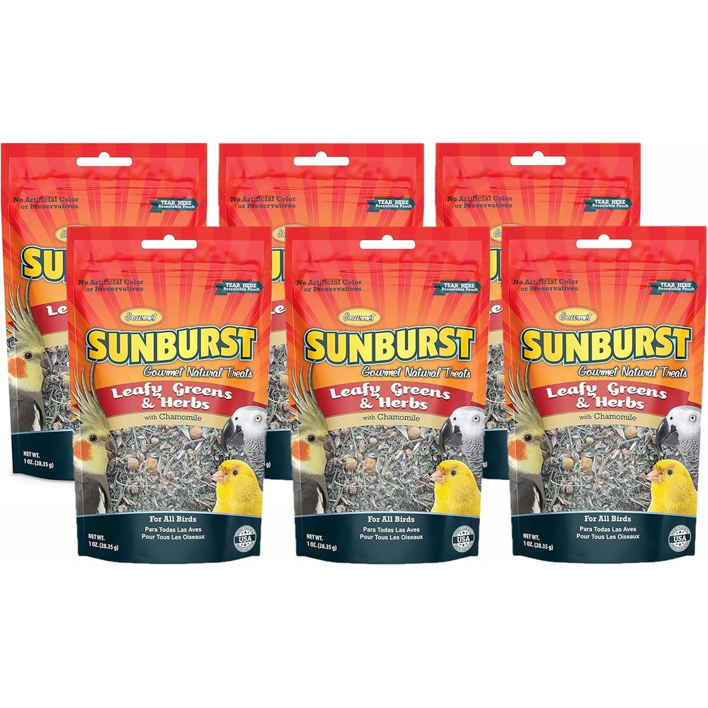 Higgins Sunburst Leafy Greens And Herbs Gourmet Treats For All Birds, 1 Ounce Pack, 6 Pack Bundle