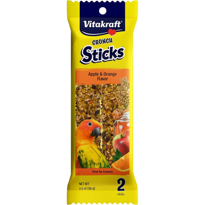 Vitakraft Crunch Sticks Conure Treat Apple And Orange Flavor 2 Count Triple Baked Natural Wood Chew Center With Cage Clip Holder