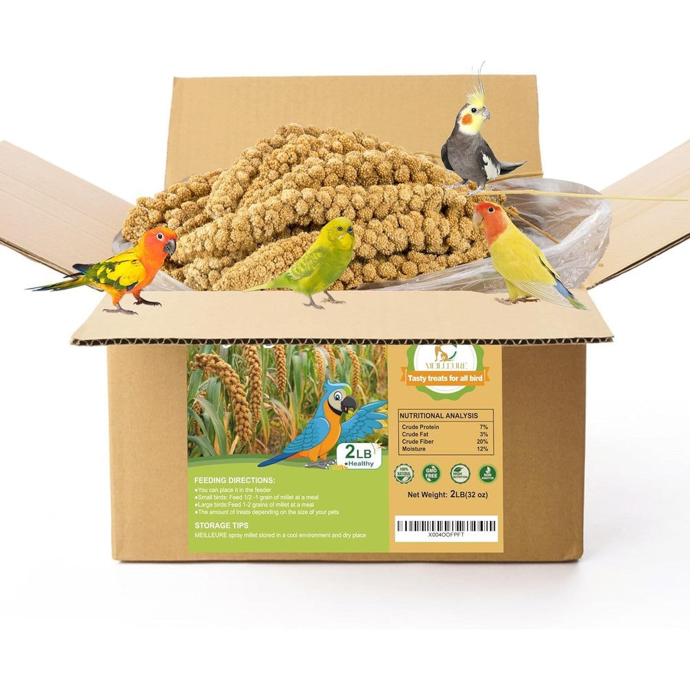 Meilleure 2 Pound Spray Millet Bird Treat For Parakeets, Natural Sun-Dried Millet For Parrots, Finches, Cockatiels, Budgies, And Hamsters