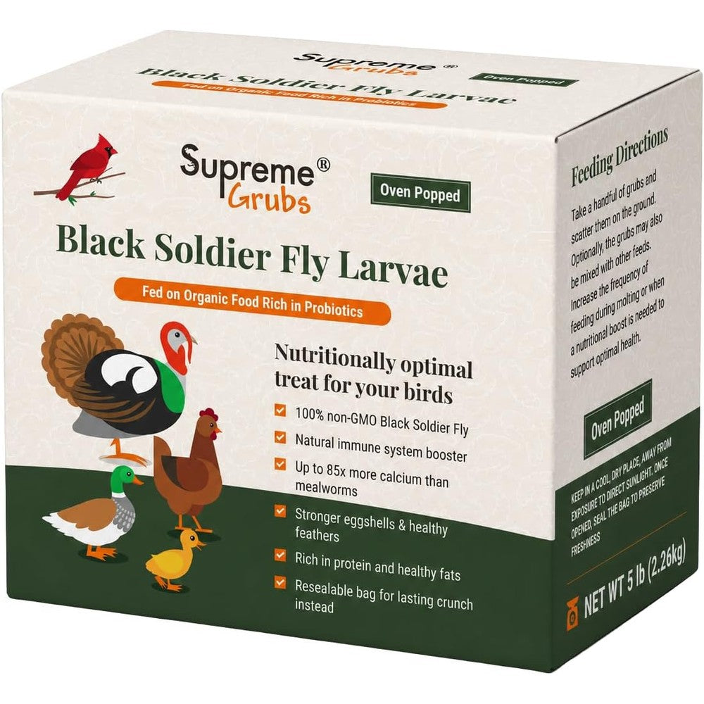 Supreme Grubs Natural Black Soldier Fly Larvae 5 pound bag front view for poultry.