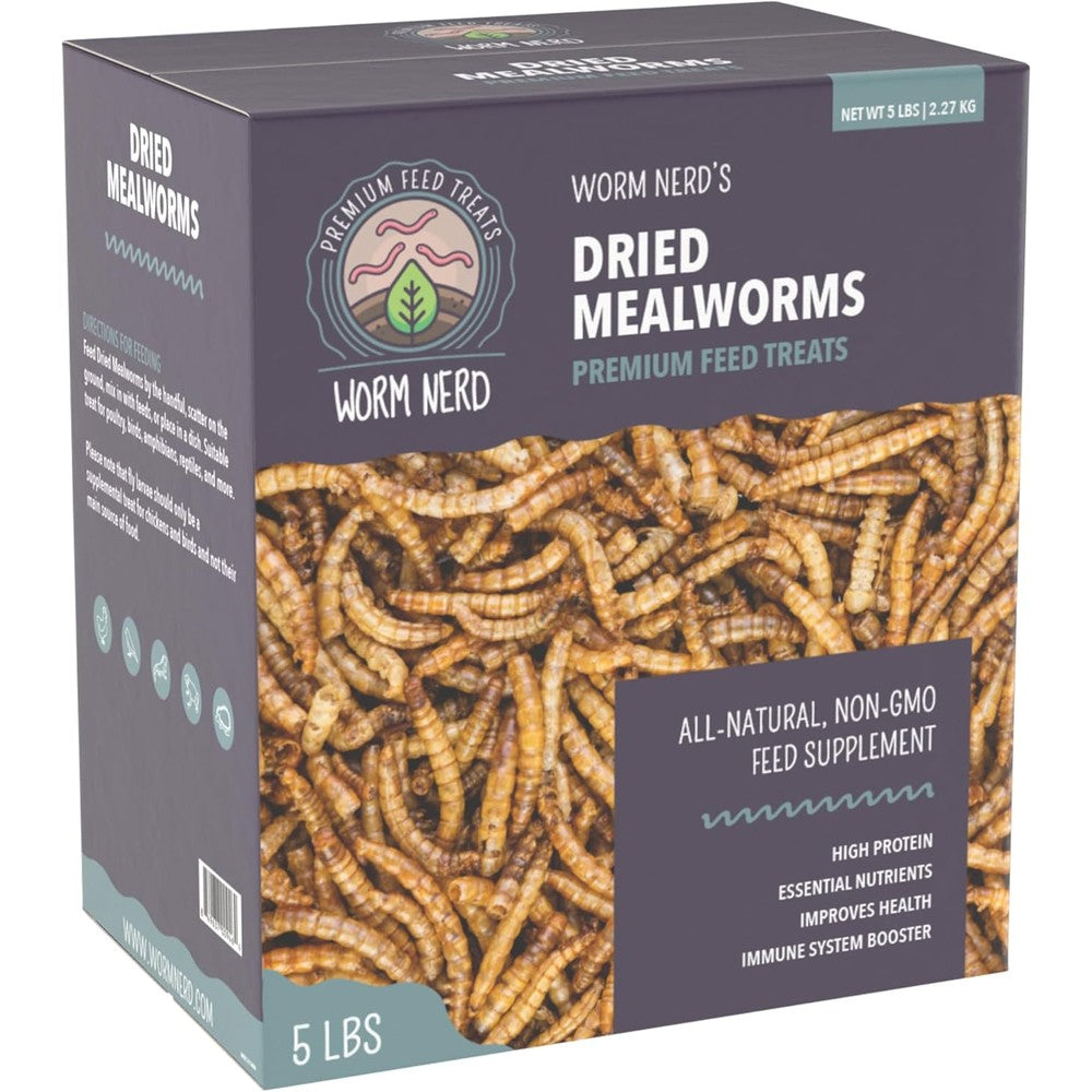 Worm Nerd WN60 Dried Mealworms 2.3 kg bag front view for poultry and reptiles