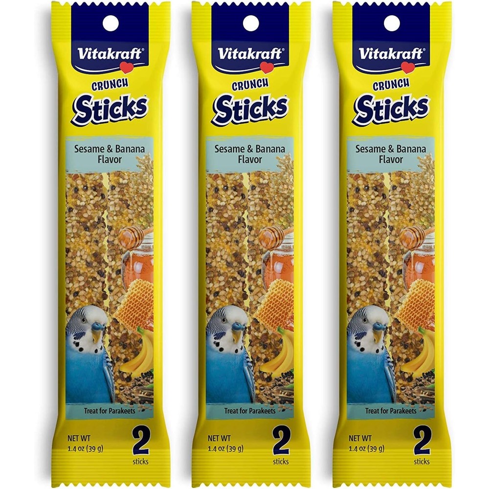 Vitakraft Banana Sticks Parakeet Treat front view of three packs