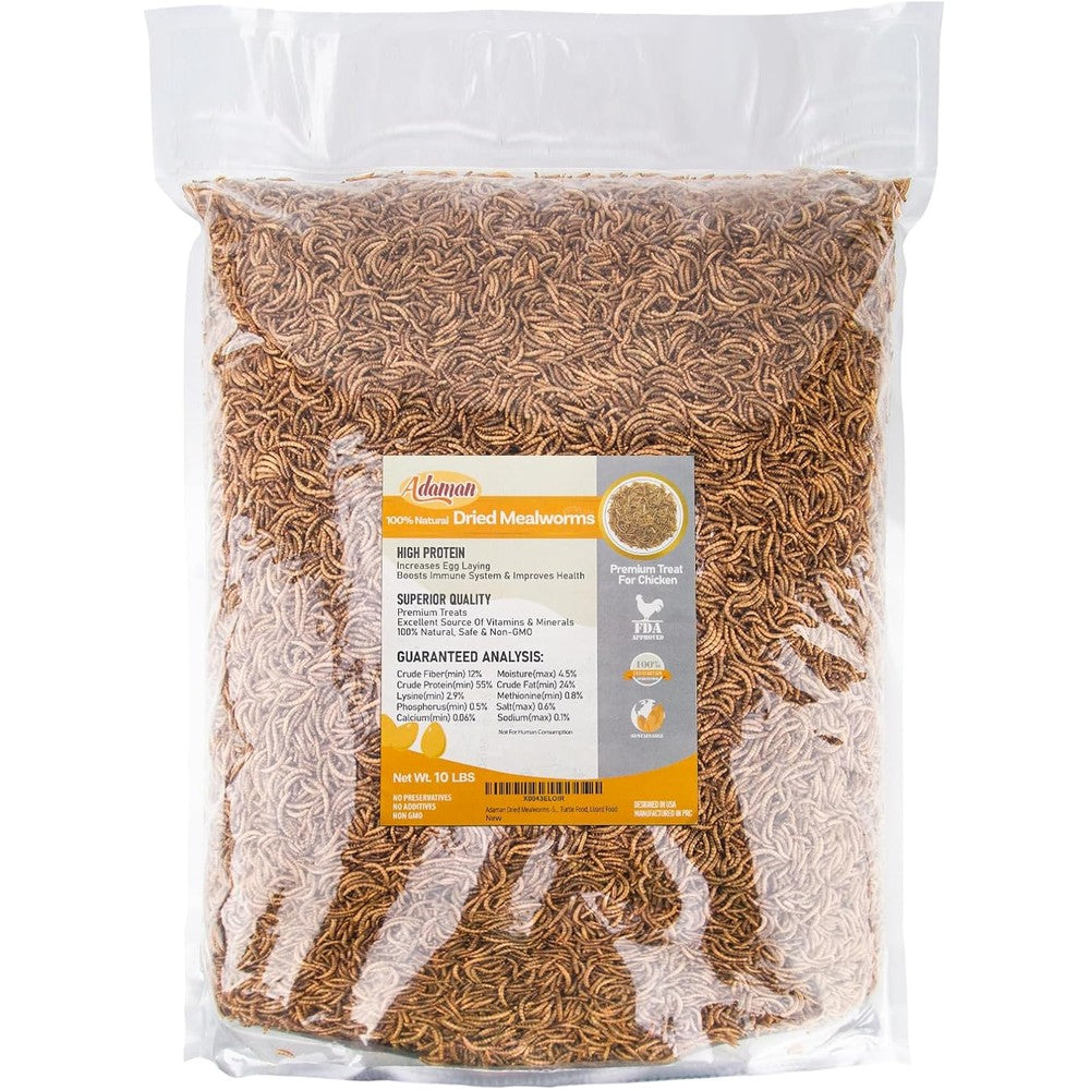 Adaman Dried Mealworms 10 Pounds 100 Percent Natural Non GMO High Protein Bulk Food For Chickens Ducks Birds And Reptiles