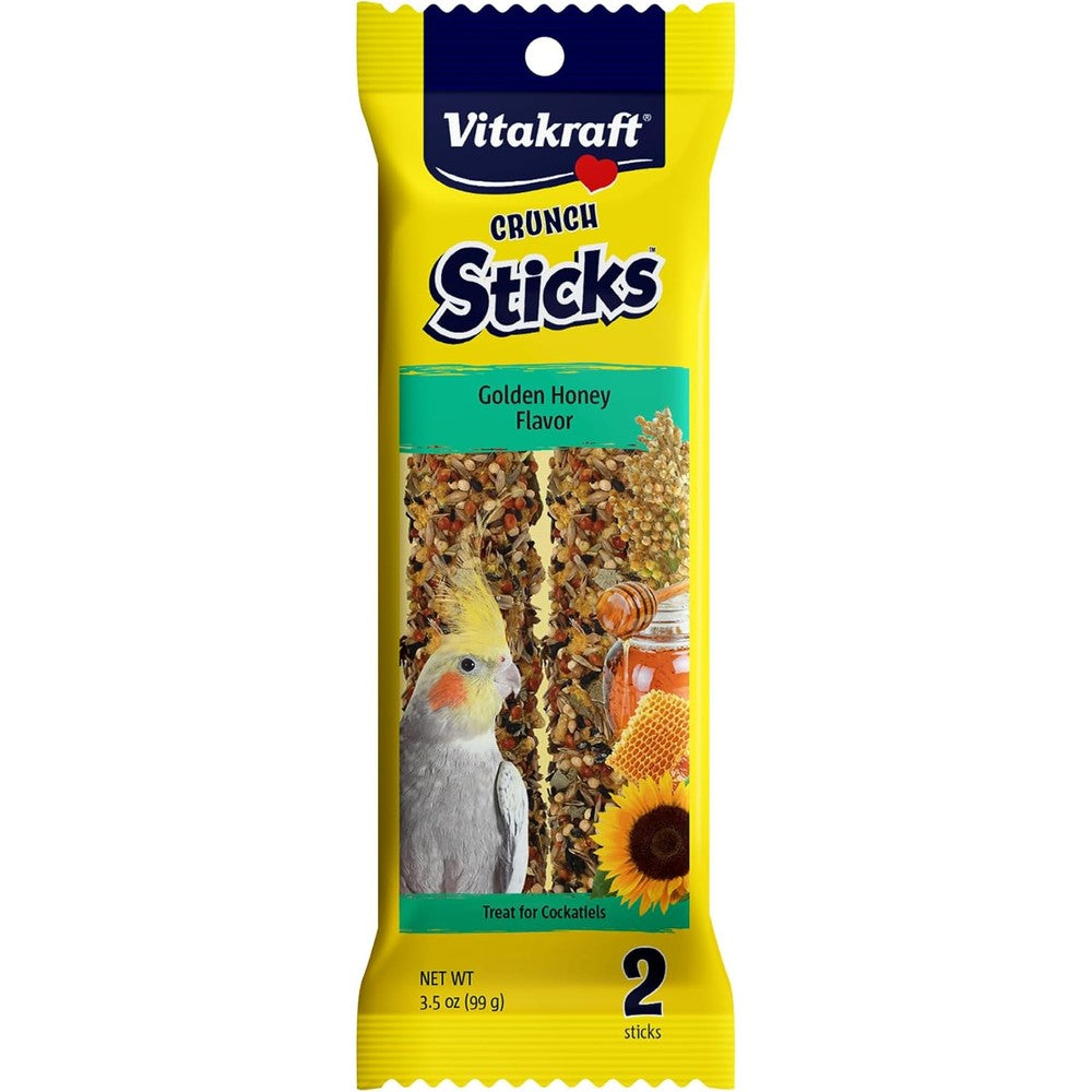 Vitakraft Crunch Sticks Cockatiel Treats Golden Honey Flavor Triple Baked Snack With Vitamins A D3 E Riboflavin And B12 Two Stick Pack