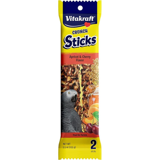 Vitakraft Crunch Sticks For Parrots Apricot And Cherry Flavor Natural Wood Chew Center 5.5 Ounce 2 Sticks