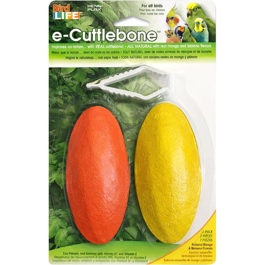 Penn-Plax Bird-Life E2 Flavored Cuttlebone For Birds Mango And Banana Pack Of 2 Durable Calcium Supplement With Cage Clip