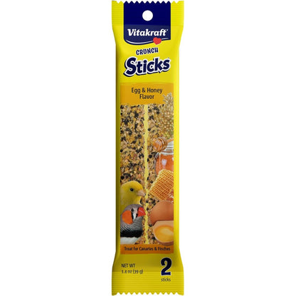 Vitakraft Crunch Sticks Egg And Honey Flavor Treats For Parakeets Canaries And Finches 2 Pack With Natural Wood Center And Cage Clip Holder