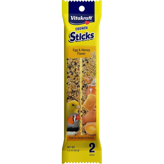 Vitakraft Crunch Sticks Egg And Honey Flavor Treats For Parakeets Canaries And Finches 2 Pack With Natural Wood Center And Cage Clip Holder