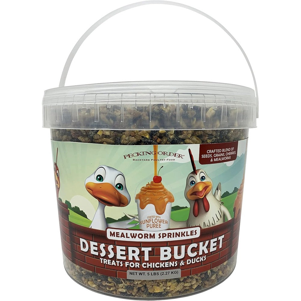 Pecking Order Dessert Bucket Mealworm Sprinkles Premium Poultry Treat With Sunflower Puree 5 Pound Bucket