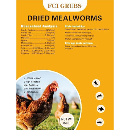 Fci Grubs Dried Mealworms 5 Pound High Protein Non-GMO Chicken Feed For Poultry Wild Birds And Reptiles