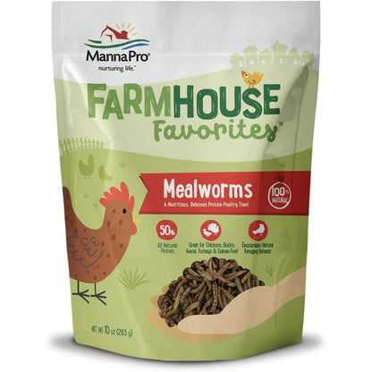 Manna Pro Farmhouse Favorites Mealworms Poultry Treat 50 Percent Protein Natural Snack For Chickens And Ducks 10 Ounces
