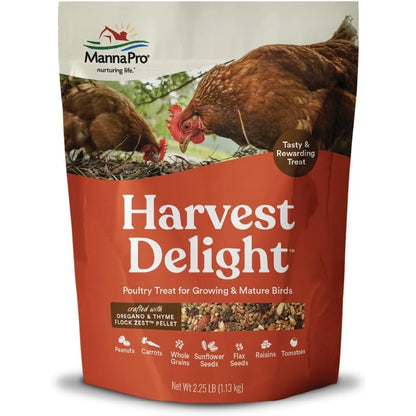 Manna Pro Harvest Delight Poultry Treat Whole Grain And Seed Mix With Fruits And Vegetables 14 Percent Protein Snack For Chickens And Ducks 2.25 Pound