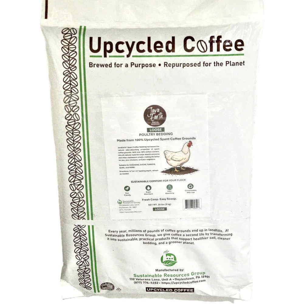 JavaEarth Loose Upcycled Coffee Grounds Poultry Bedding For Chickens And Brooders Natural Odor Control And Absorbent Litter 20 Pounds