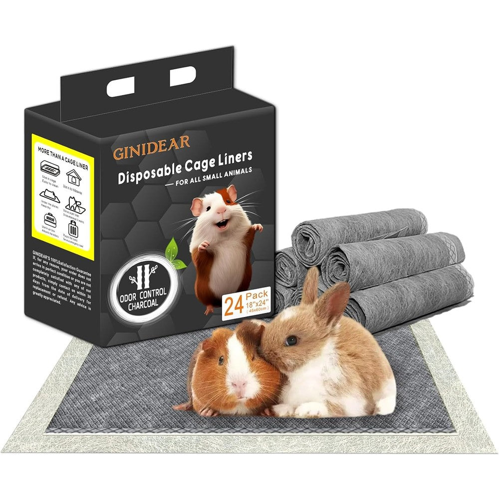 Ginidear Disposable Guinea Pig Cage Liners Charcoal Odor Controlling Absorbent Waterproof Pee Pads For Small Animals 18 Inches By 24 Inches 24 Count