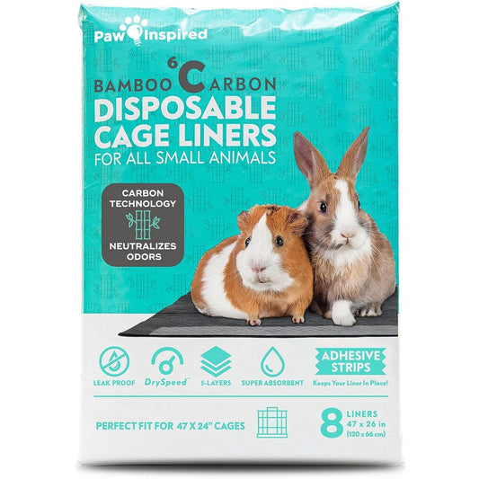 Paw Inspired Disposable Guinea Pig Cage Liners With Bamboo Charcoal Odor Control For Small Animals 47 Inch By 26 Inch 8 Count