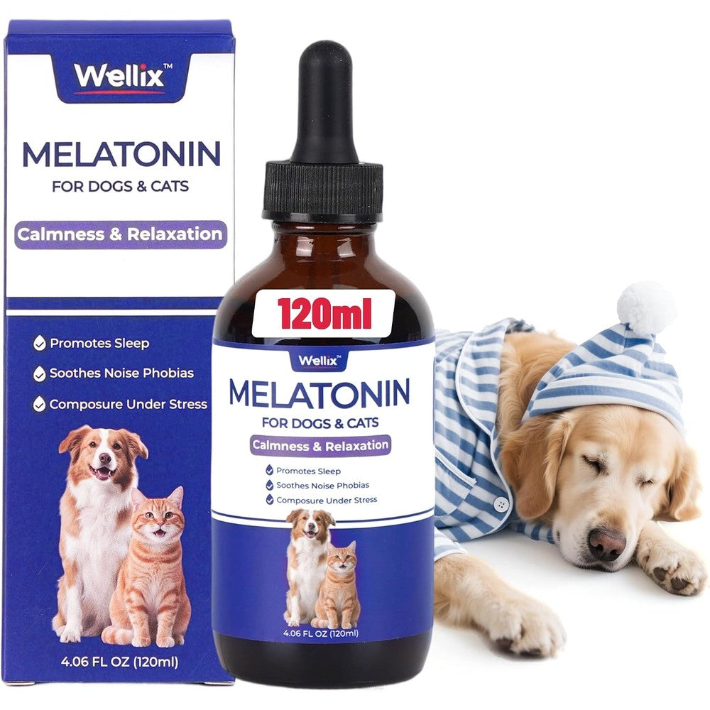 Nutrivio Wellix Melatonin Liquid Drops for dogs and cats front view of four ounce glass bottle