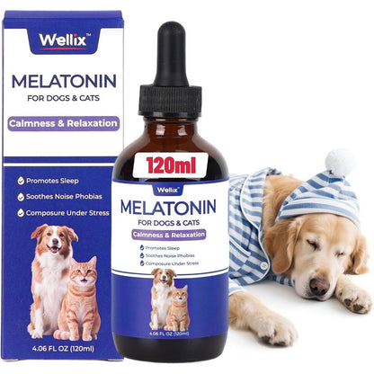 Nutrivio Wellix Melatonin Liquid Drops for dogs and cats front view of four ounce glass bottle